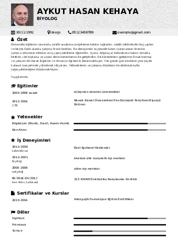 Biyolog CV Örnekleri cv indir